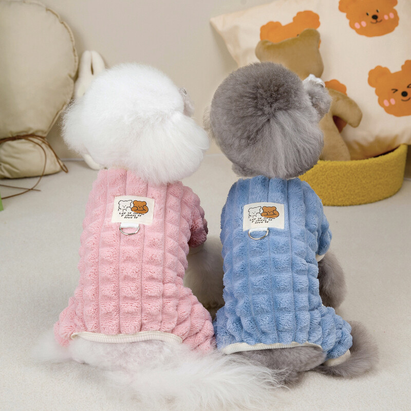 Pas Plišani kombinezon s mjehurićima na kockice Odjeća za kućne ljubimce Male mačke Jesen i zima Topla plišana odjeća s četiri noge