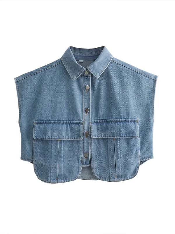 Willshela Ženska moda s džepovima Traper jednoredne jakne bez rukava Prsluci Vintage Ženske majice bez rukava s preklopom