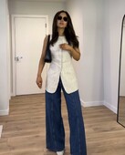 ZAURA 2024 Novi ženski prsluk s dugim odijelom na pruge s okruglim izrezom