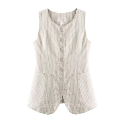 ZAURA 2024 Novi ženski prsluk s dugim odijelom na pruge s okruglim izrezom