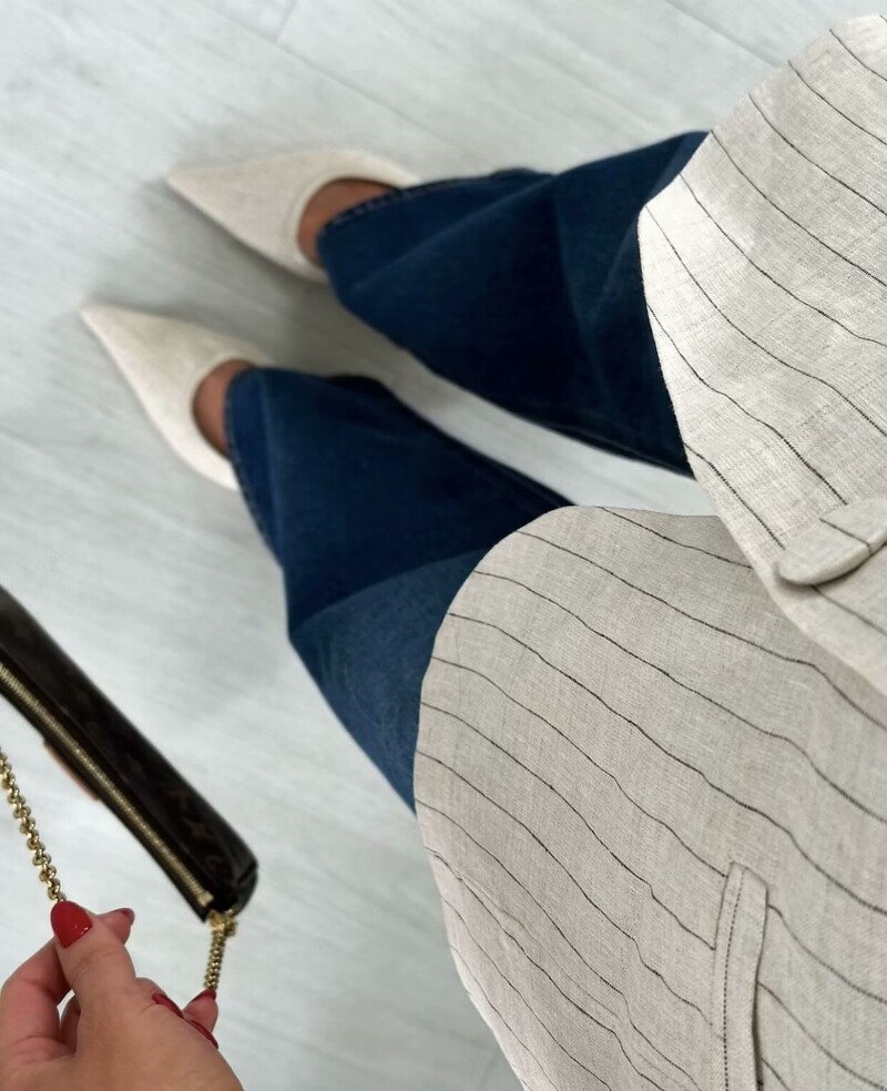 ZAURA 2024 Novi ženski prsluk s dugim odijelom na pruge s okruglim izrezom