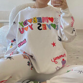 Casual Pink Letter Print Γυναικεία φούτερ με φαρδιά κουκούλα Hoodie hip-hop πολυχρηστικά μπλουζάκια για κορίτσια μακριά μανίκια Sports Streetwea