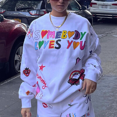 Casual Pink Letter Print Γυναικεία φούτερ με φαρδιά κουκούλα Hoodie hip-hop πολυχρηστικά μπλουζάκια για κορίτσια μακριά μανίκια Sports Streetwea