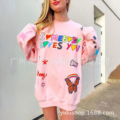 Casual Pink Letter Print Γυναικεία φούτερ με φαρδιά κουκούλα Hoodie hip-hop πολυχρηστικά μπλουζάκια για κορίτσια μακριά μανίκια Sports Streetwea
