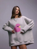 Wolfeel Oversized dressipluus avara ümmarguse kaelusega mugavad naiste trendikad vabaaja sügistalvised soojad kollased pardimustriga kapuutsid