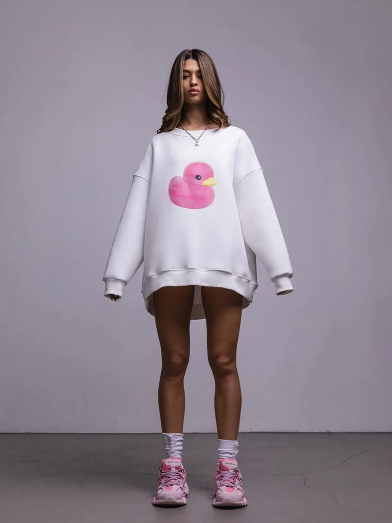 Wolfeel Oversized dressipluus avara ümmarguse kaelusega mugavad naiste trendikad vabaaja sügistalvised soojad kollased pardimustriga kapuutsid