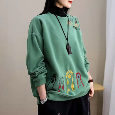 Modne široke majice s vezom iz crtića Jesen Zima Ležerne Puloveri s okruglim izrezom i dugim rukavima Ženska odjeća za sve kombinacije