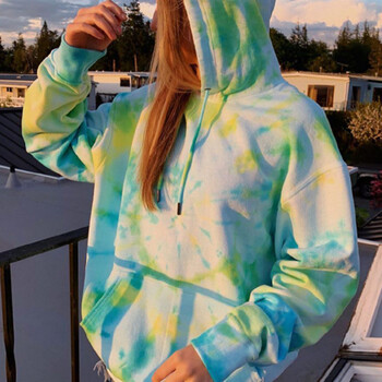 Streetwear Дамски суичъри с качулка Oversized Tie Dye Printed Pulover Ежедневна зимна блуза с дълъг ръкав Корейски Sudaderas с О-образно деколте