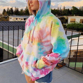 Streetwear Дамски суичъри с качулка Oversized Tie Dye Printed Pulover Ежедневна зимна блуза с дълъг ръкав Корейски Sudaderas с О-образно деколте