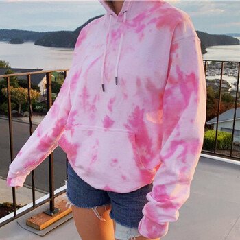 Streetwear Дамски суичъри с качулка Oversized Tie Dye Printed Pulover Ежедневна зимна блуза с дълъг ръкав Корейски Sudaderas с О-образно деколте