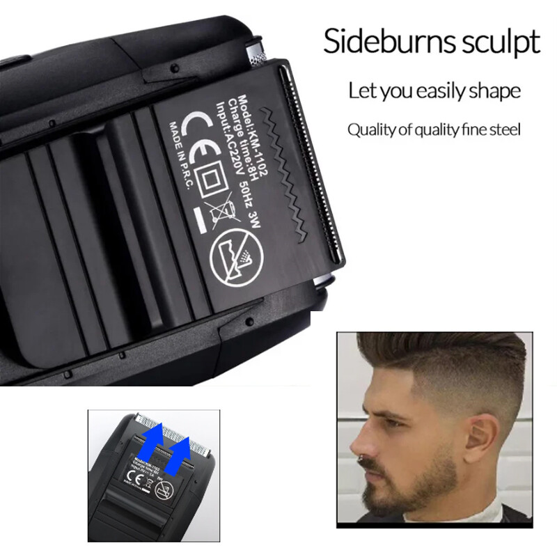 Kemei punjivi bežični aparat za brijanje za muškarce s dvostrukom oštricom, brijač za bradu, brijač za njegu lica, višenamjenski snažni trimer KM-1102