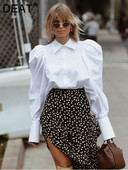 DEAT Modna ženska košulja s dugim puf rukavima i reverima, jednoredno kopčanje, bijela pamučna ravna bluza, jesen 2024. Nova plima 7AB1171