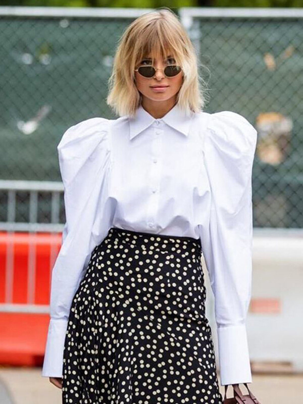 DEAT Modna ženska košulja s dugim puf rukavima i reverima, jednoredno kopčanje, bijela pamučna ravna bluza, jesen 2024. Nova plima 7AB1171