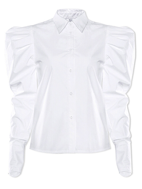 DEAT Modna ženska košulja s dugim puf rukavima i reverima, jednoredno kopčanje, bijela pamučna ravna bluza, jesen 2024. Nova plima 7AB1171