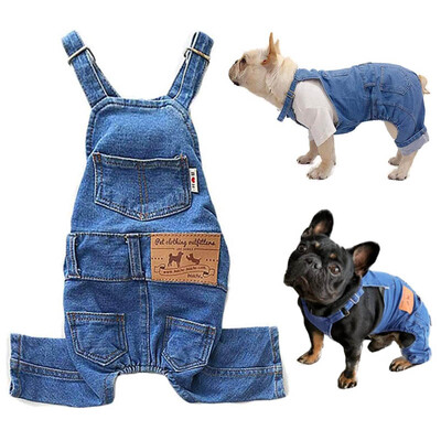 Salopete de jeans pentru animale de companie la modă pentru câini din blugi moale Îmbrăcăminte pentru buldogi francezi Costume pentru cățeluși pentru câini de talie mică și mijlocie Blugi Seturi de pantaloni cămașă