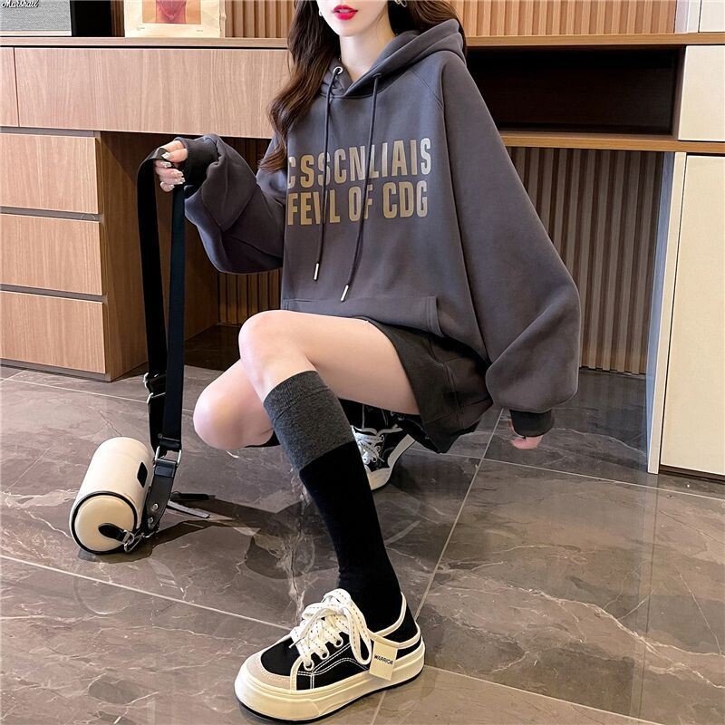 Modni otisnuti džepovi Majice s kapuljačom na vezanje Ženska odjeća Zima 2023. Prevelike majice za sve vrste Ležerne majice