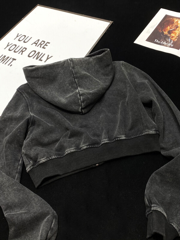 [YOZOU] Pamučni frotir Crno-smeđi Skraćene majice s kapuljačom s kapuljačom Kaput i jakne Clean Fit Outwear Korejski Kpop Top Ženski