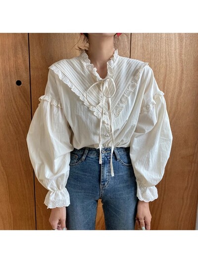 Blusas Mujer De Moda 2024 Casual γυναικείο πουκάμισο ανοιξιάτικο χαλαρό vintage κομψά μπλουζάκια κορεατικά με μακριά μανίκια γυναικεία μπλούζα