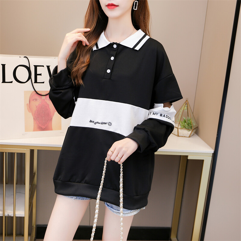 Proljetne i jesenske ženske polo izreze dugih rukava širokih pulovera u kontrastnoj boji, izdubljene modne ležerne majice za putovanje na posao