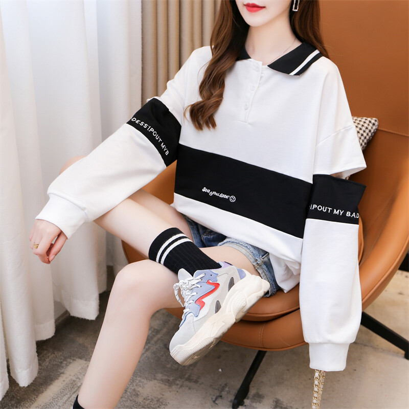 Proljetne i jesenske ženske polo izreze dugih rukava širokih pulovera u kontrastnoj boji, izdubljene modne ležerne majice za putovanje na posao