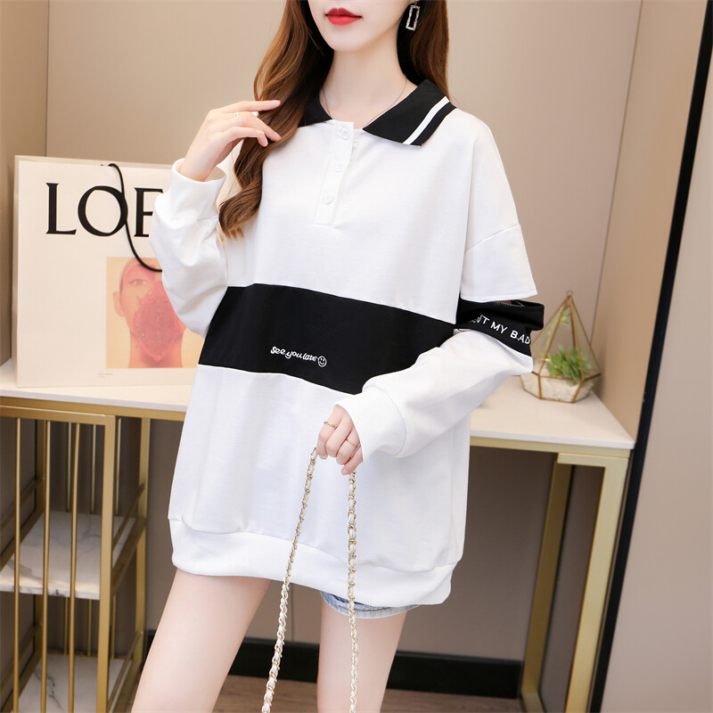 Proljetne i jesenske ženske polo izreze dugih rukava širokih pulovera u kontrastnoj boji, izdubljene modne ležerne majice za putovanje na posao