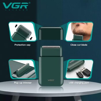 VGR Shaver Portable Electric Travel Shaver Mini Professional Shaving Rechargeable Beard Trimmer for Men Razor V-390