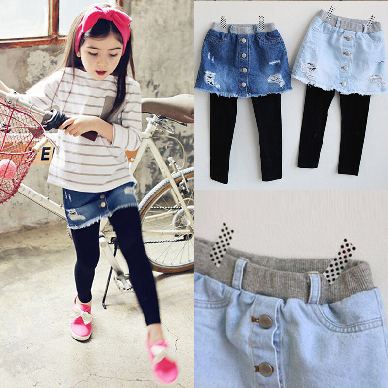 Дънкови поли за момичета, трансгранични ексклузивни за есента на 2024 г., нова корейска версия, външна търговия, детски дрехи на едро, панталони за момичета