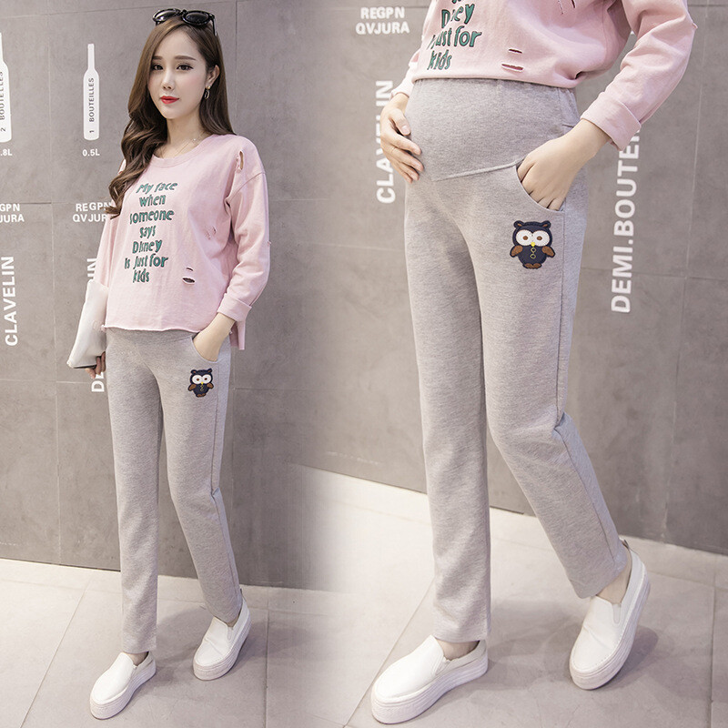 Модел за бременни 2023 зима нов стил бременни жени голям размер бухал плюс кадифе удебелени ежедневни поддържащи корема панталони за бременни жени