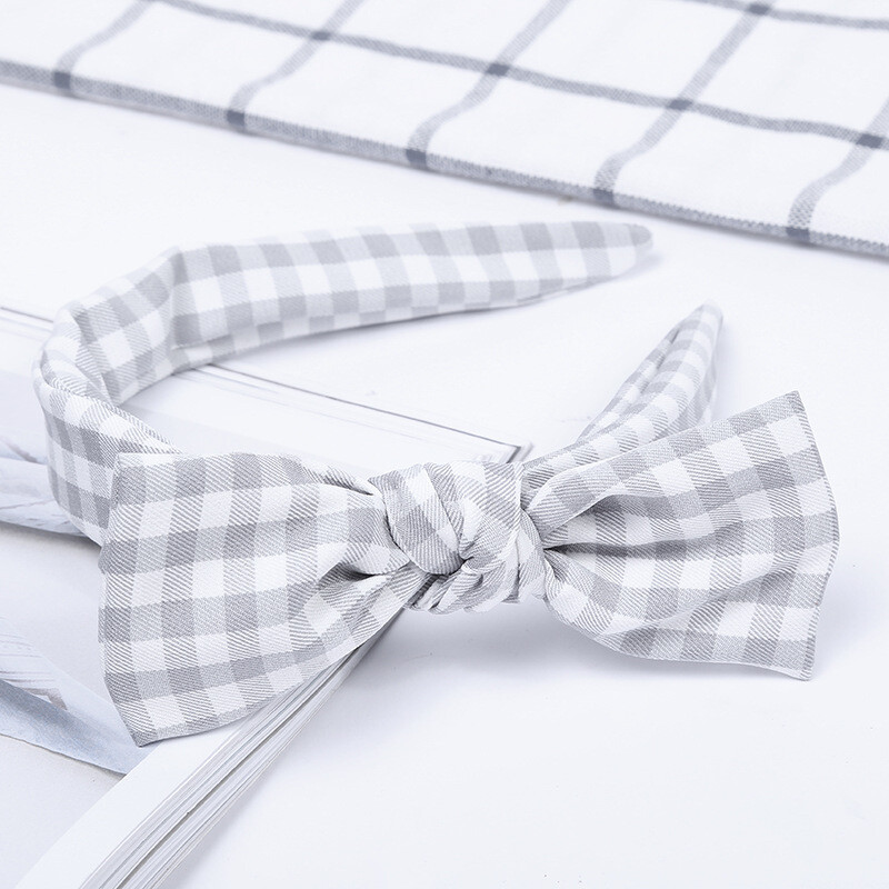 2023 Карирана лента за глава Модна карирана лента за глава в корейски стил Дамска лента за глава с панделка