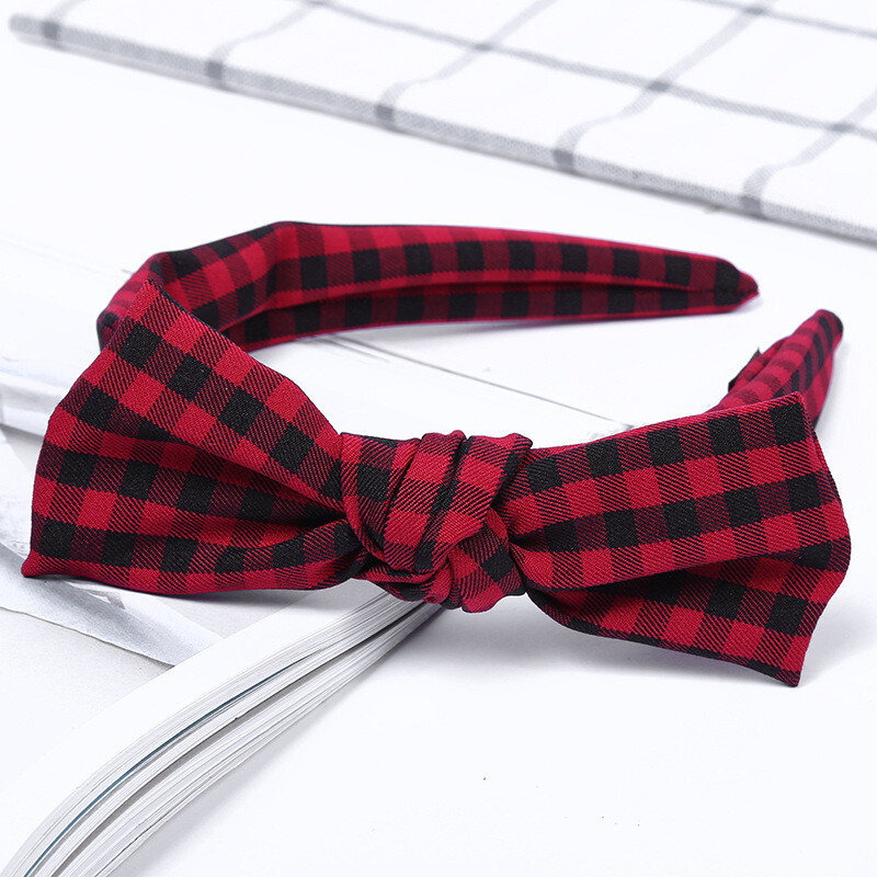 2023 Карирана лента за глава Модна карирана лента за глава в корейски стил Дамска лента за глава с панделка