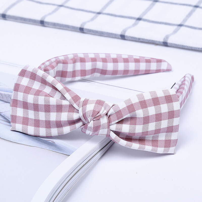 2023 Карирана лента за глава Модна карирана лента за глава в корейски стил Дамска лента за глава с панделка