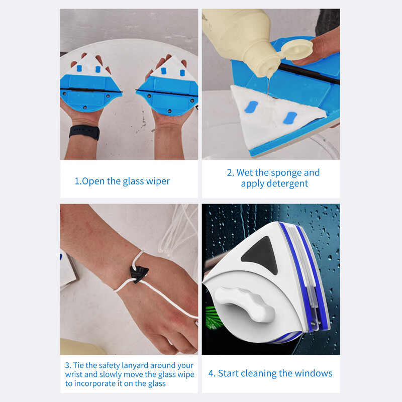 2024. aasta uus 3–8 mm magnetklaasi klaasipuhastustööriist, automaatne vee väljalaske kahekihiline klaasipuhasti majapidamises spetsiaalne aknapesuvahend