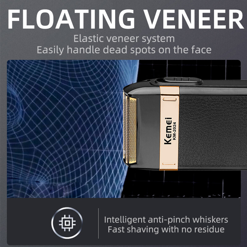 Електрическа самобръсначка Kemei за мъже с двойно острие, водоустойчива, безжична самобръсначка, USB акумулаторна машина за бръснене, фризьорски тример