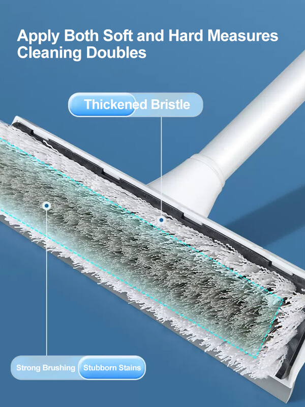 Grindų šveitimo šepetys su ilga rankena 2 viename braukiklis ir šepetys, standžių šerių grindų šepetys, skirtas vonios kambario valymui