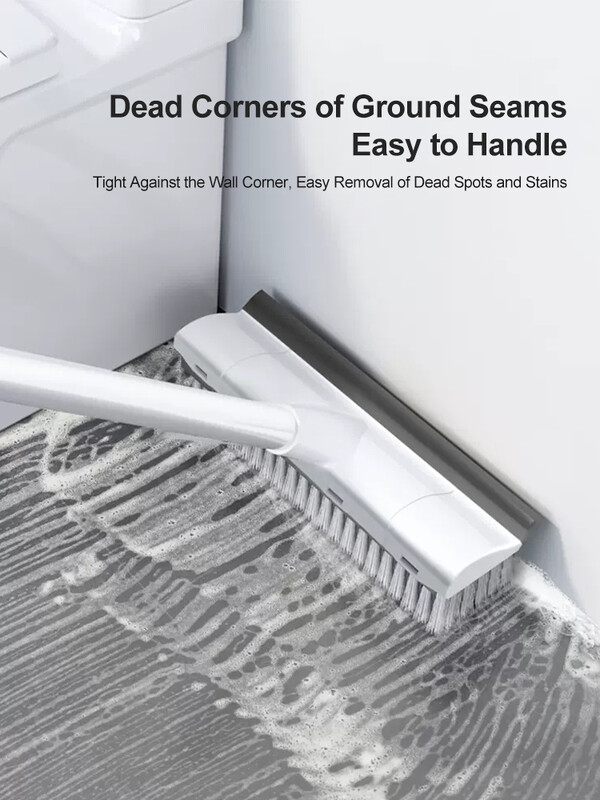 Grindų šveitimo šepetys su ilga rankena 2 viename braukiklis ir šepetys, standžių šerių grindų šepetys, skirtas vonios kambario valymui