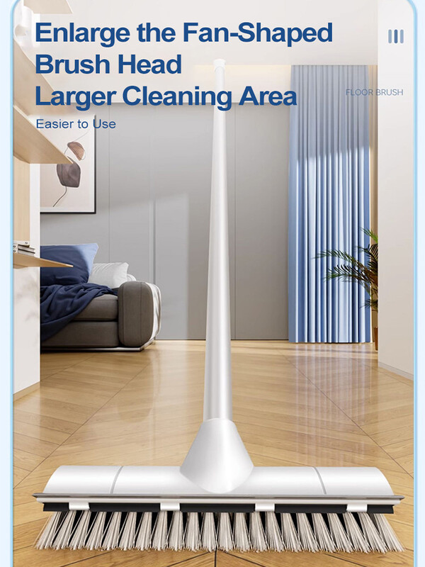 Grindų šveitimo šepetys su ilga rankena 2 viename braukiklis ir šepetys, standžių šerių grindų šepetys, skirtas vonios kambario valymui