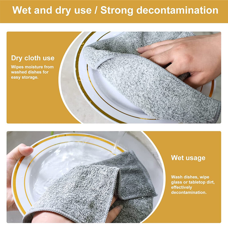 Mikrofiibrist köögirätikute komplekt Bambusest tulega käterätikud köögisalvrätikule Pehme nõudepesulapp imav puhastuslapp kaltsud 1/2/4/5 tk