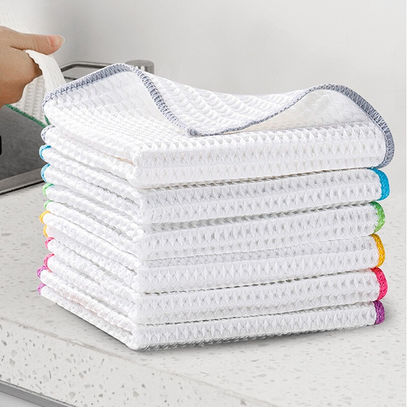 3 TK bambusest kiust nõuderätik mittenakkuva õlivahvliga pehme köögipuhastuslapp, tugev imav küürimislapp kärgstruktuuriga pühkimislapp