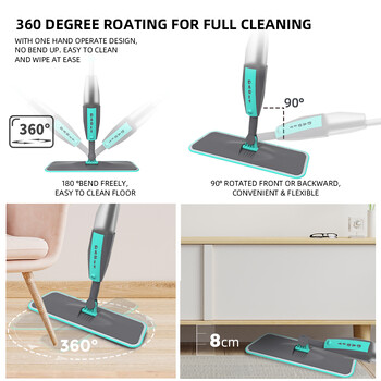 Magic Floor Cleaning Sweeper Brooms With Microfiber Pads Περιστροφή 360° Επίπεδη σφουγγαρίστρα δαπέδου με σπρέι Σκούπα για τον καθαρισμό του σπιτιού Spin Mop