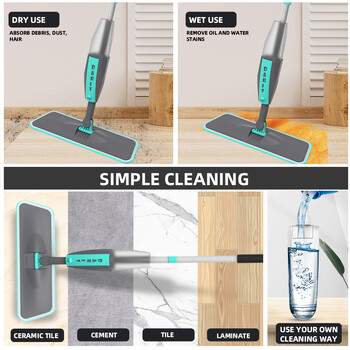 Magic Floor Cleaning Sweeper Brooms With Microfiber Pads Περιστροφή 360° Επίπεδη σφουγγαρίστρα δαπέδου με σπρέι Σκούπα για τον καθαρισμό του σπιτιού Spin Mop