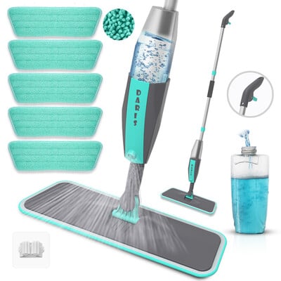 Magic Floor Cleaning Pühkimisharjad mikrokiudpatjadega 360° pöörleva tasapinnalise pihustatava põranda mopihari koduse tsentrifuugimise puhastamiseks