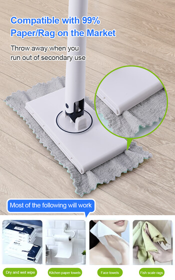 BOOMJOY Mini Mop Automatic Cloth Clip Mop Σφουγγαρίστρα για καθαρισμό δαπέδου κουζίνας και οικιακής χρήσης με εργαλεία καθαρισμού περιστροφής 360°