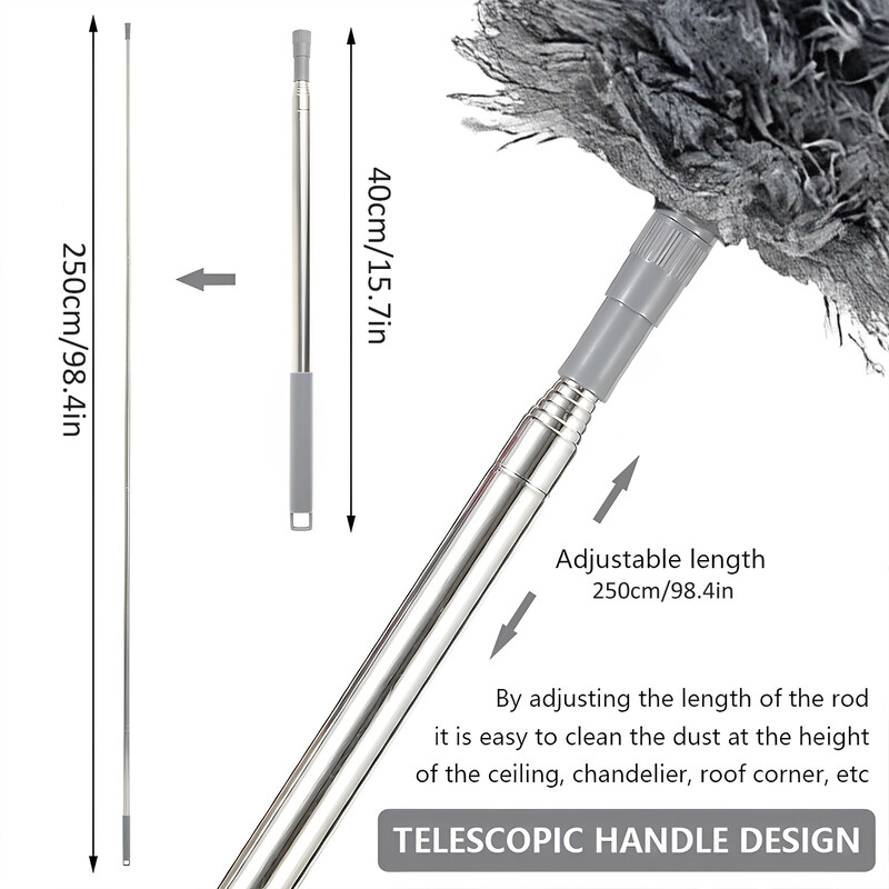 Teleskopinis dulkių siurblys, mikropluošto plunksnas, lankstomas tarpas, švarus šepetys Nuimamas plaunamas namų lubų voratinklio valymo įrankiai