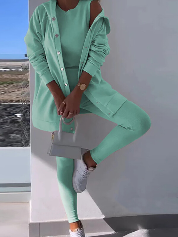 Комплекти от три части Дамско облекло Суитшърт с качулка + Тънък потник + Костюм с молив Панталон Ежедневни пролетни есенни дамски костюми Streetwear