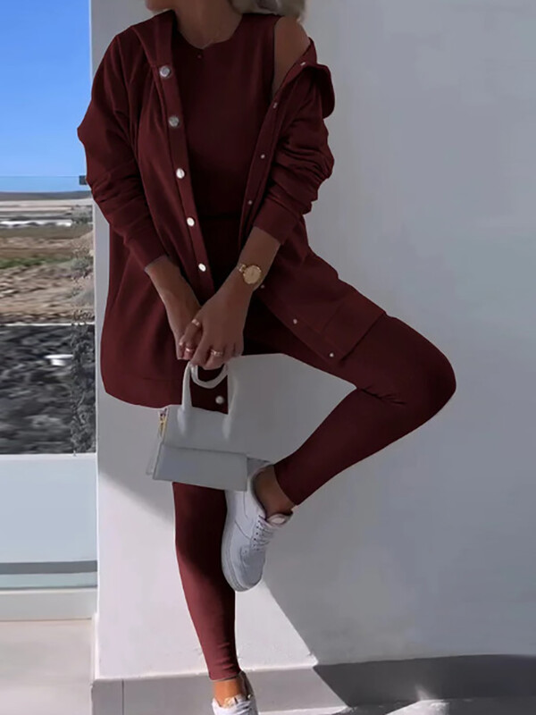 Комплекти от три части Дамско облекло Суитшърт с качулка + Тънък потник + Костюм с молив Панталон Ежедневни пролетни есенни дамски костюми Streetwear