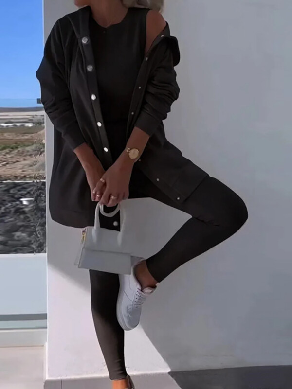 Комплекти от три части Дамско облекло Суитшърт с качулка + Тънък потник + Костюм с молив Панталон Ежедневни пролетни есенни дамски костюми Streetwear