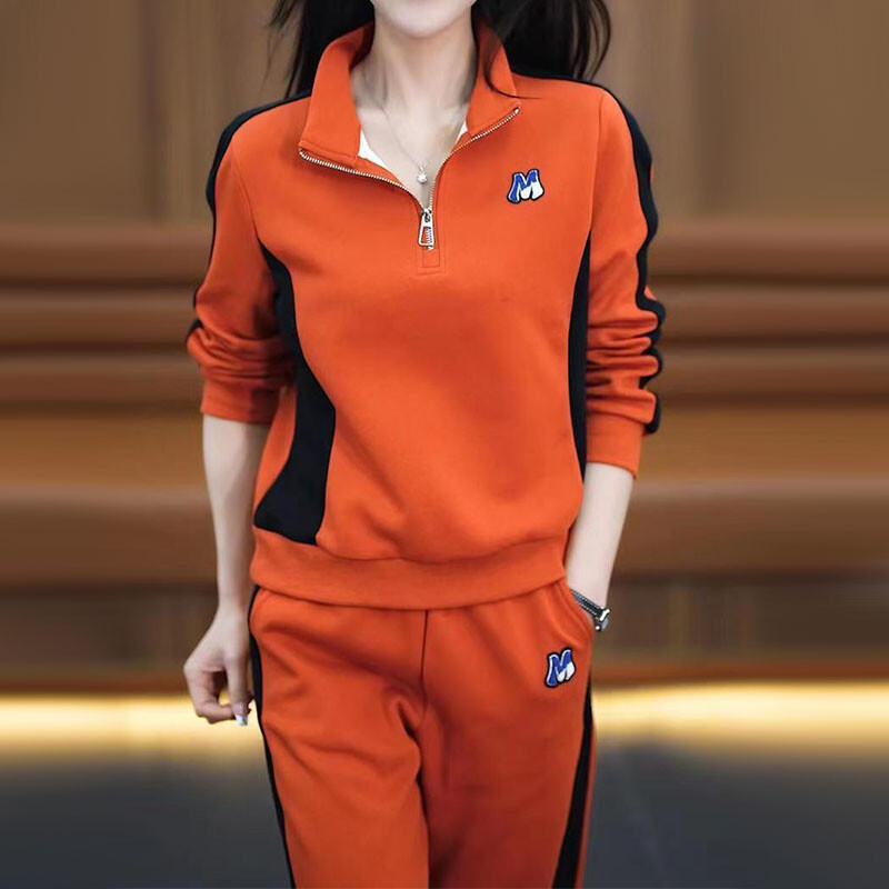 Дамски комплекти дрехи Суичъри с яка и панталони 2 бр. Костюми 2024 Пролет Есен Ежедневни анцузи Дамски модни пачуърк тоалети