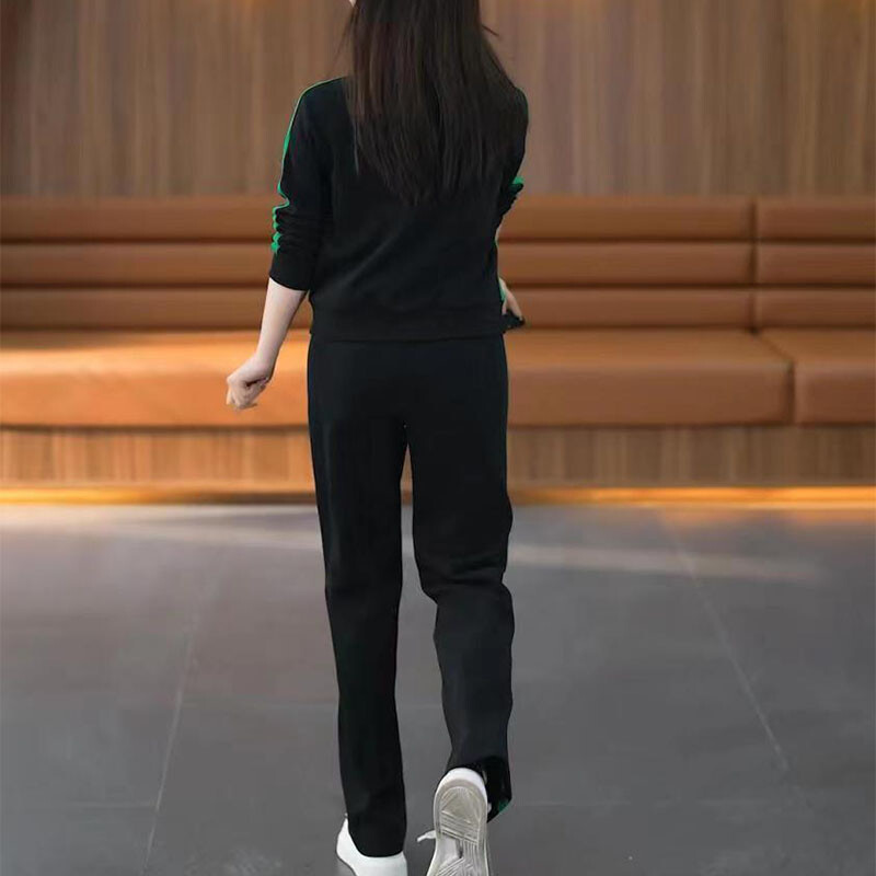 Дамски комплекти дрехи Суичъри с яка и панталони 2 бр. Костюми 2024 Пролет Есен Ежедневни анцузи Дамски модни пачуърк тоалети