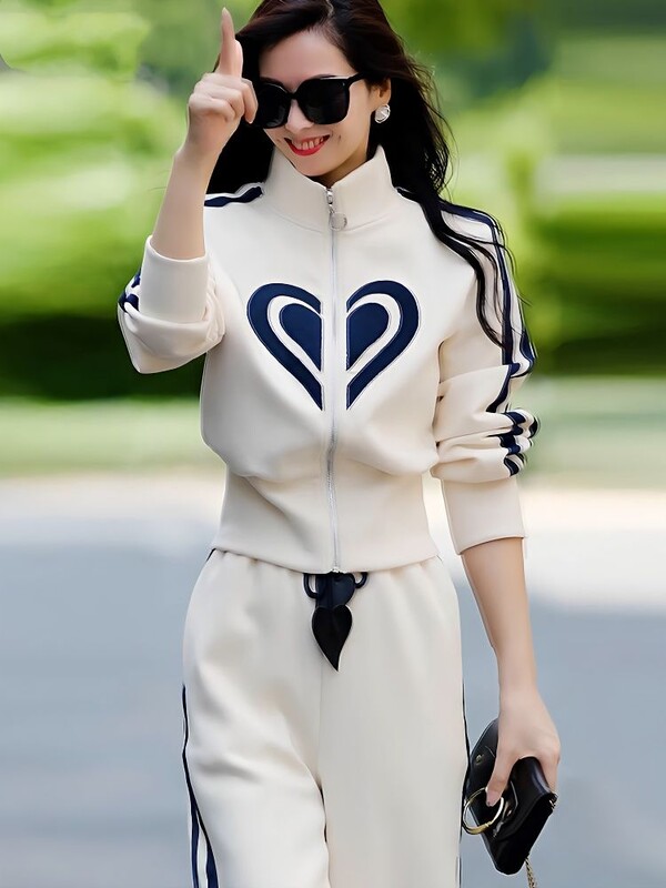 Пролетно ново висококачествено горно палто с цип и широки крачоли Моден ежедневен спортен комплект от две части за жени