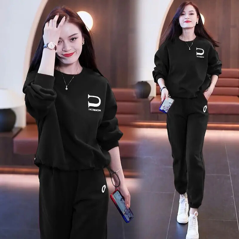 Дамски комплекти дрехи Суичъри с букви + панталон 2 бр. Костюм 2023 Пролет Есен Модно улично облекло Свободен женски ежедневен анцуг